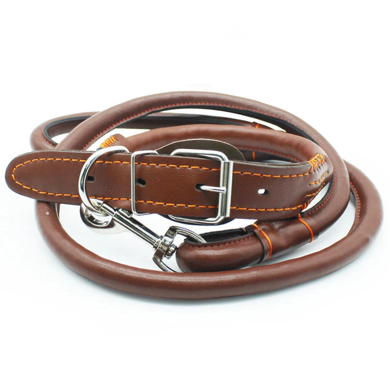 Cowhide Traction Rivets Pulling Rope Dog Chain with Collar and Leash from Manufacturer Direct Supply for Wholesale