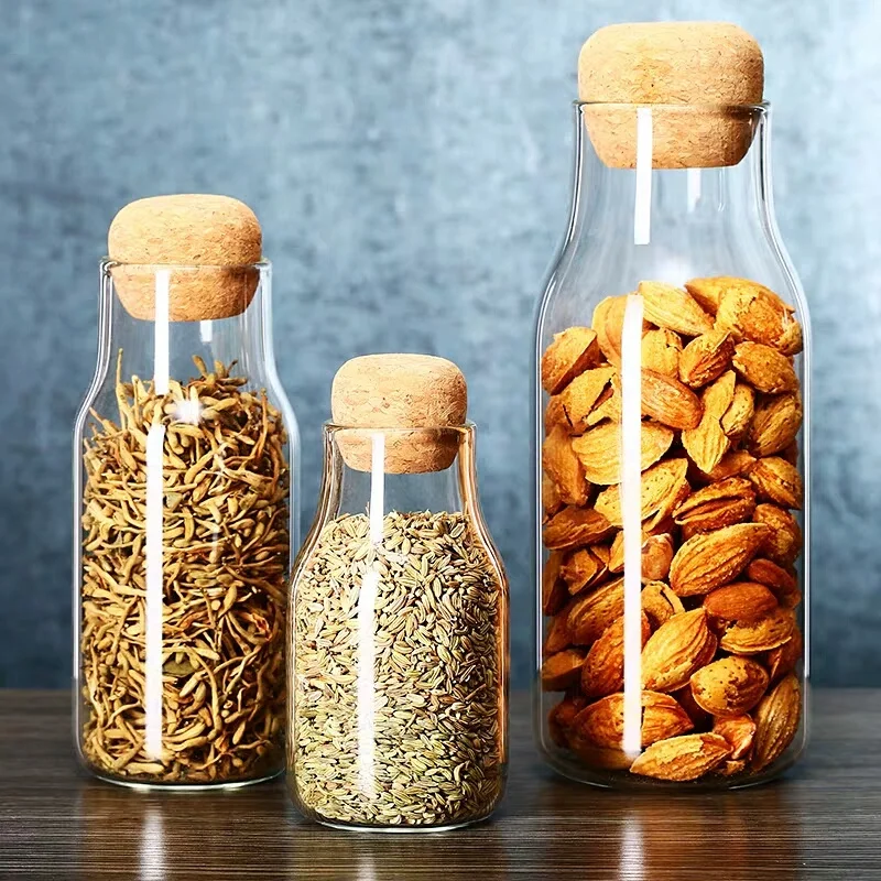 Nordic Glass Sealed Jar Transparent Storage Bottle With Cork Stopper Glass Jars And Bottles