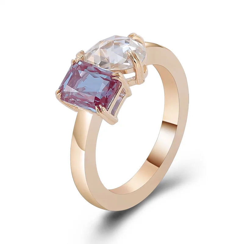Zuanyang Fine Jewelry 3ct  Lab Grown Gemstone 2 Stone Rings 10K Solid Gold Lab Grown Alexandrite Engagement Ring Women