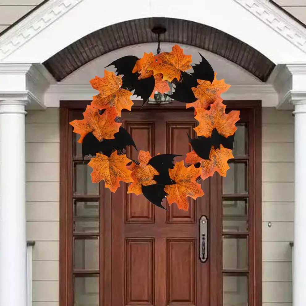 Halloween decorations Bat wood garland pendant Bar Window door hanging maple leaf