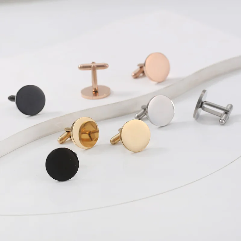 Simple Customized Engraved High Polish Suit Shirt Cuff Links Stainless Steel Blank Round Coin Cufflinks For Men