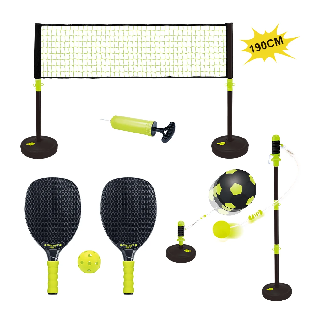 3 In 1 Combo Sport Set Kids Pickleball Net Set & Pickleball Training Tripod & Soccer Trainer For Children Outdoor Game