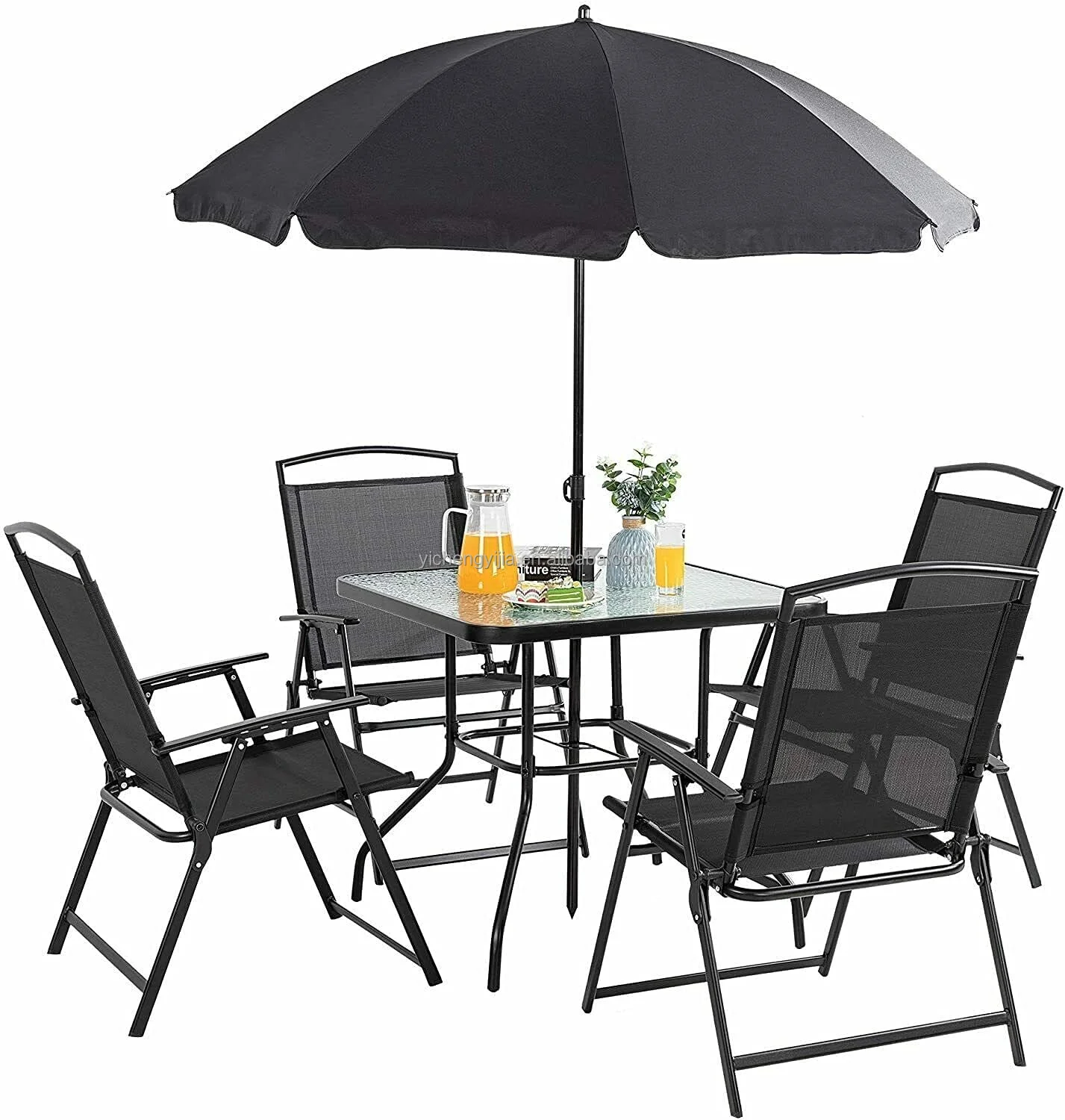 Outdoor Dining Sets Patio Furniture Set Table Chairs Umbrella Dining Deck Porch Spring 6 Pc Metal Portable Modern Garden Set