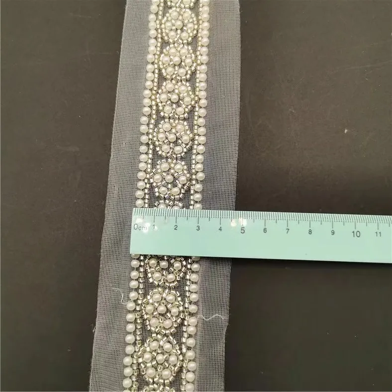 Spot machine embroidered mesh elegant lace beaded clothing accessories heart-shaped semi-circular pearl embroidery
