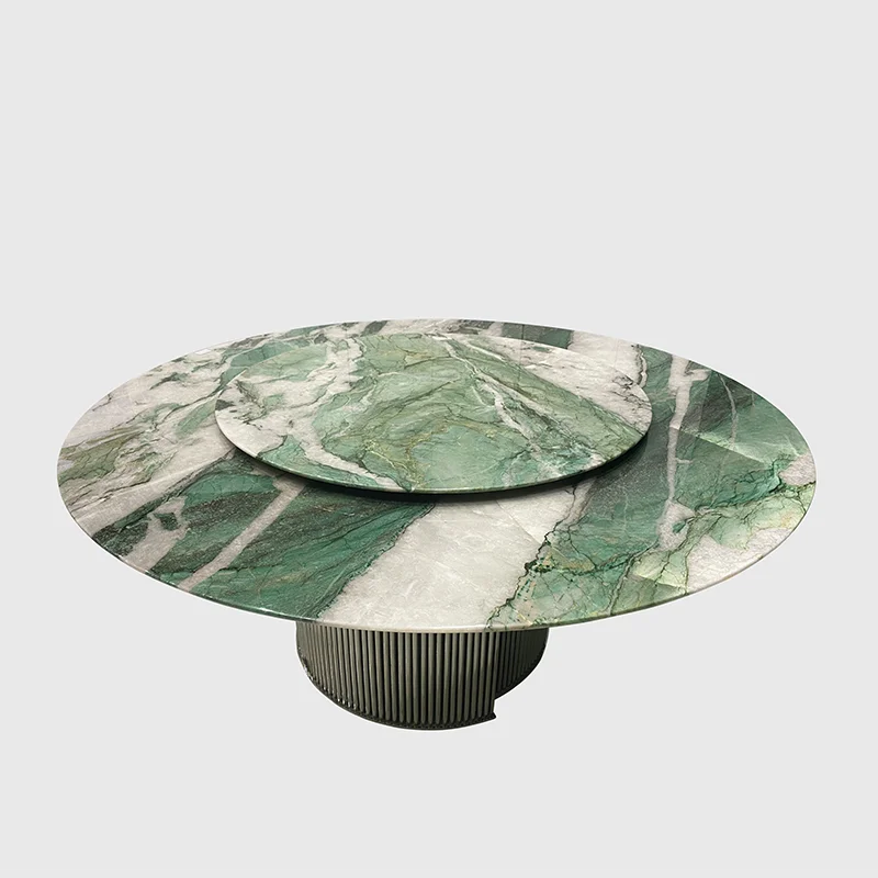 KINGS-WING Baida Emerald Modern Marble Round Rotate Custom Natural Marble Custom Dining Table Wholesale Furniture Living room