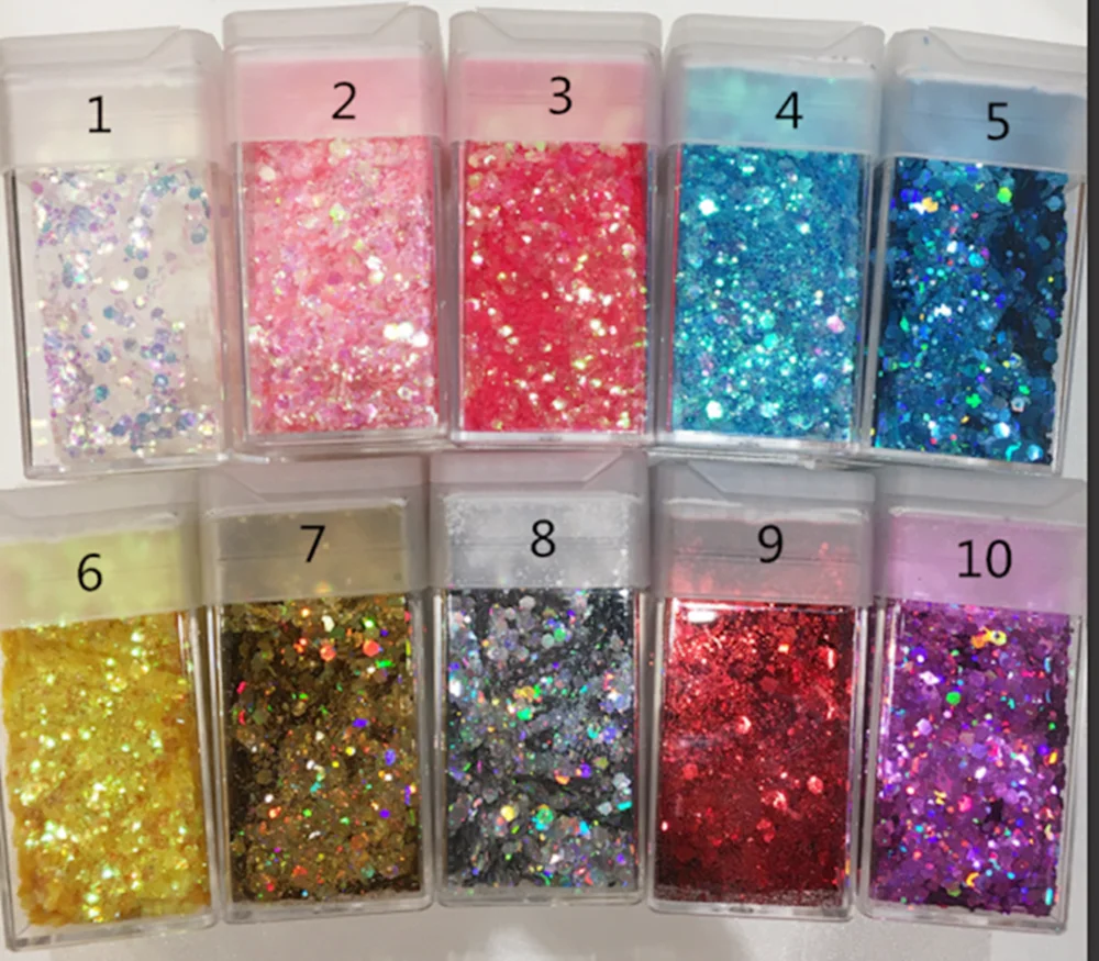 Loose bulk kinds of glitter powder dust chunky colorful multi sizes for painting nail or other craft works decoration