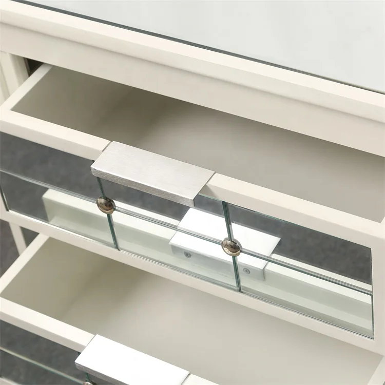 High Quality Modern While Bedside Cabinet Bedroom Custom Furniture Mirrored Night Stands with Drawer Cupboard