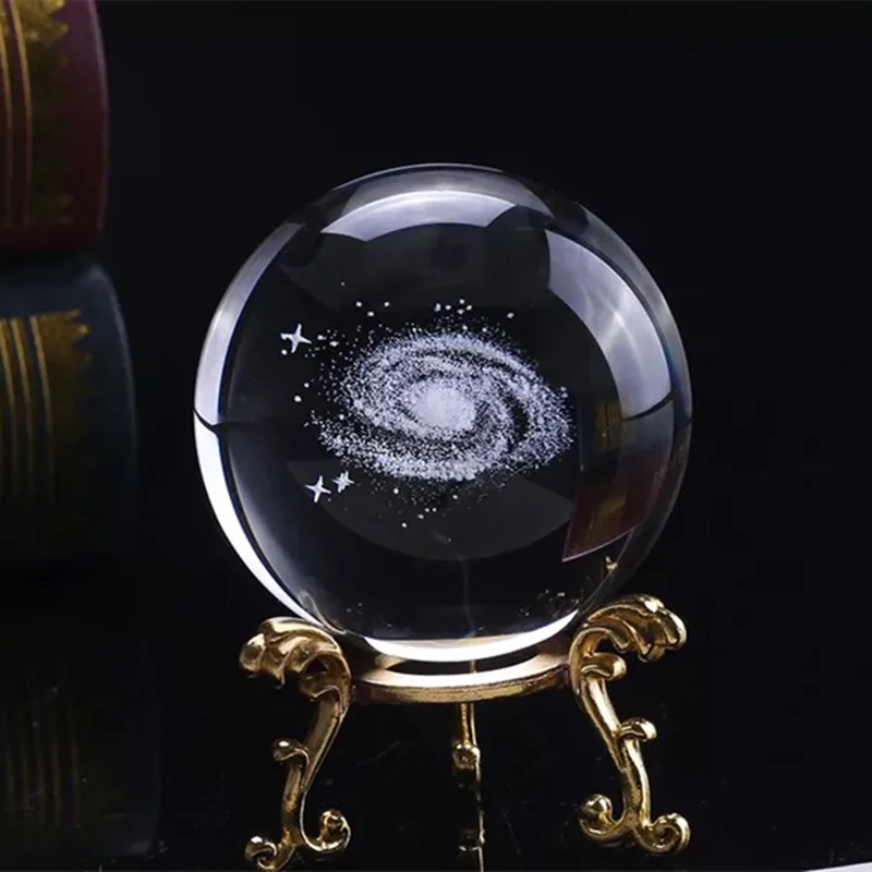 60mm Cheap Decorative Award Good Design Hot Sell 3D Laser Engrave Solar System Galaxy universe Crystal glass Ball With Base