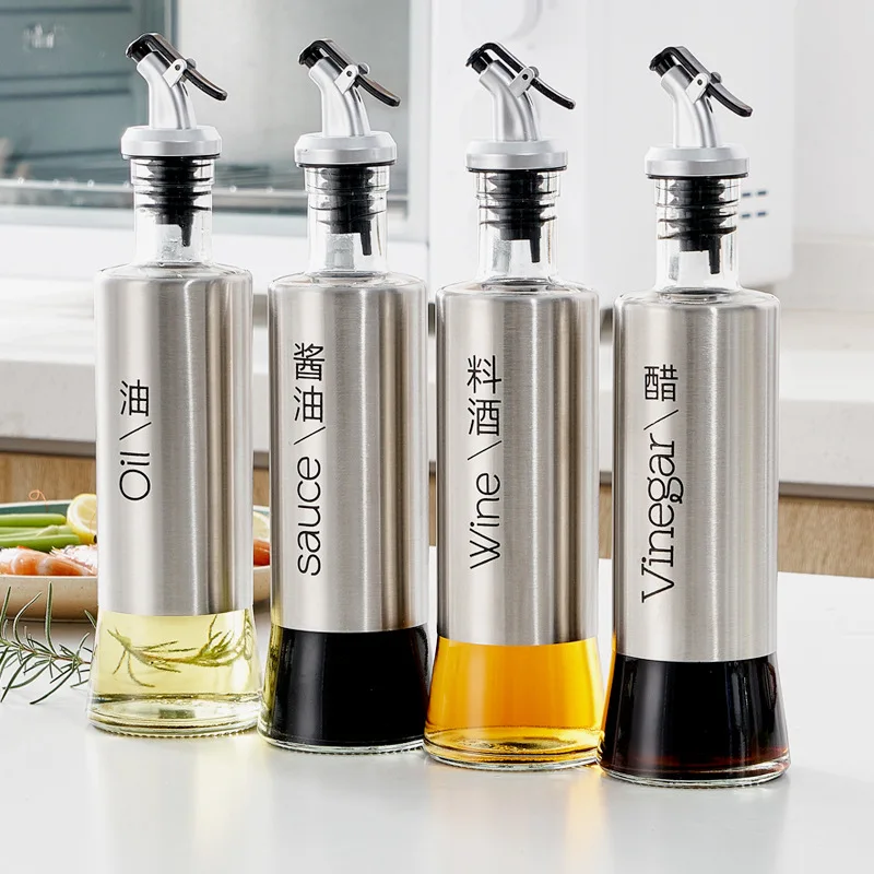 Cooking Seasoning Sauce Bottle Stainless Glass Storage Bottle Oil Bottle With Free Funnel