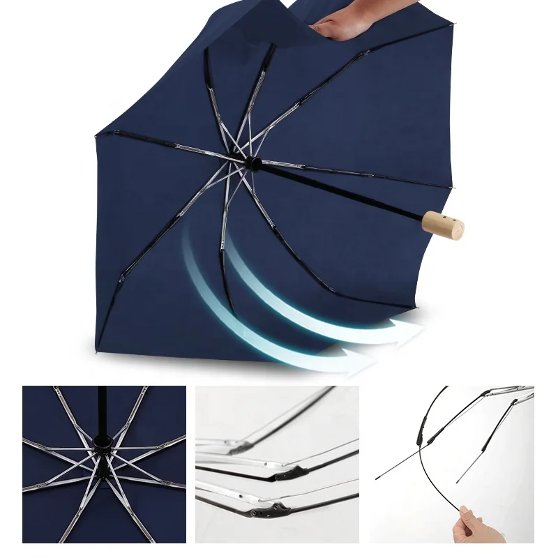 21inch lightweight bamboo handle folding automatic umbrellas windproof travel compact umbrella