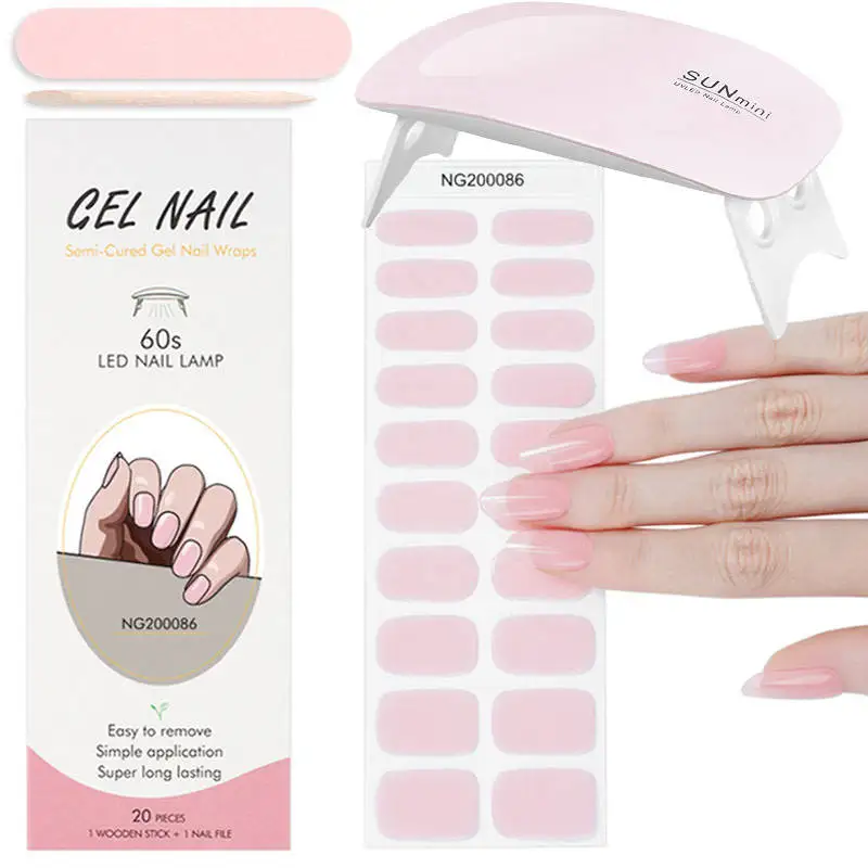 Destly Semi-Cured Gel Nail Sticker with UV Led Lamp Set Manicure Decor Clear French Nail Sticker Full Cover Nail Wraps