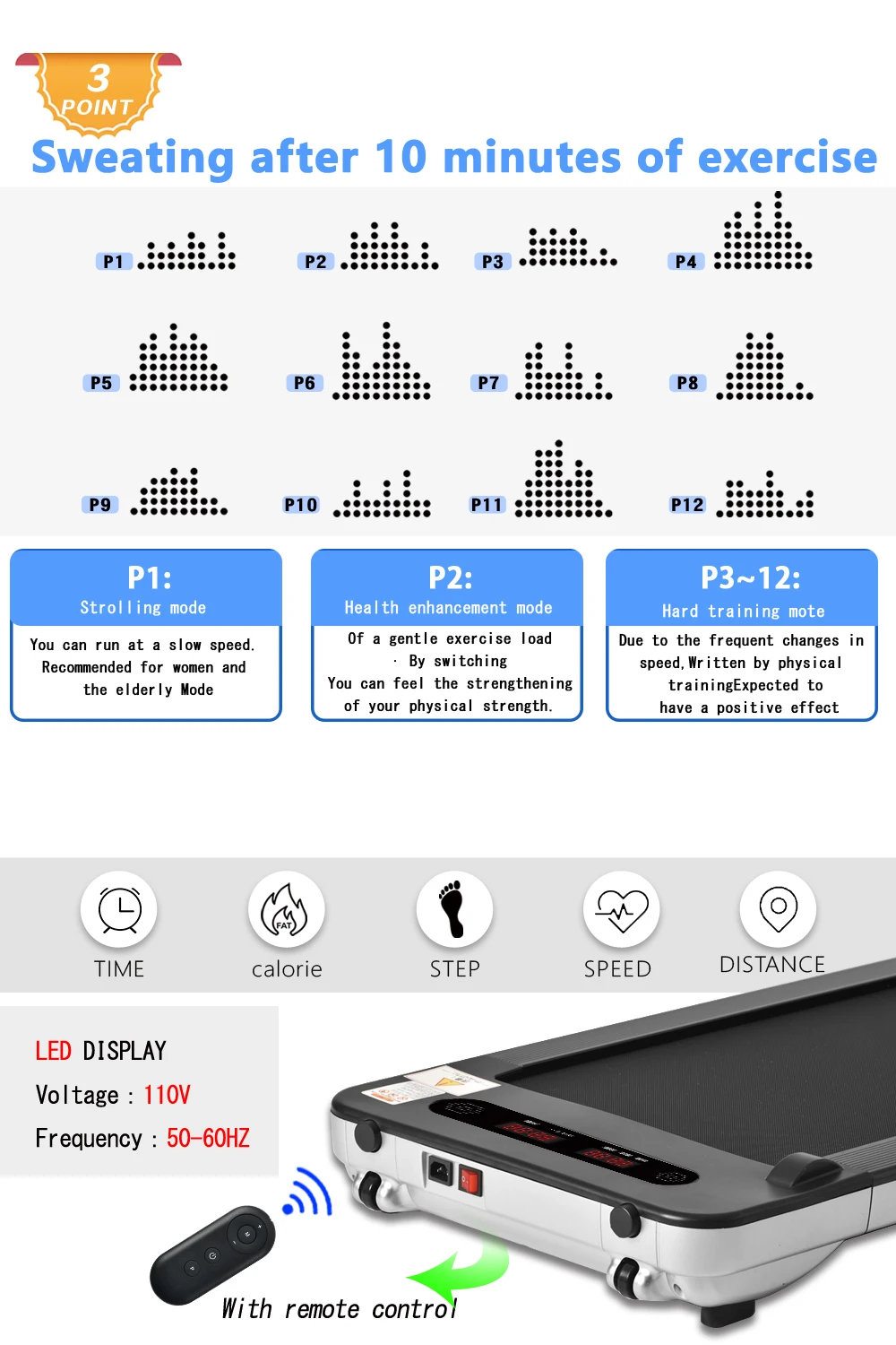 Portable Walking Machine Under Desk Electric Treadmill with Bluetooth Audio Speakers Jogging Walking Treadmill for Home
