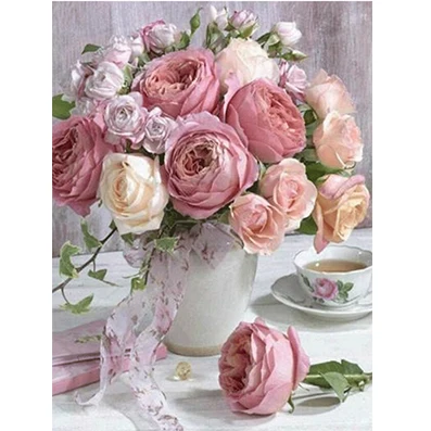 Low MOQ Flowers Silk Lint Canvas Embroidery Gift by Number Kit 5d full diamond painting