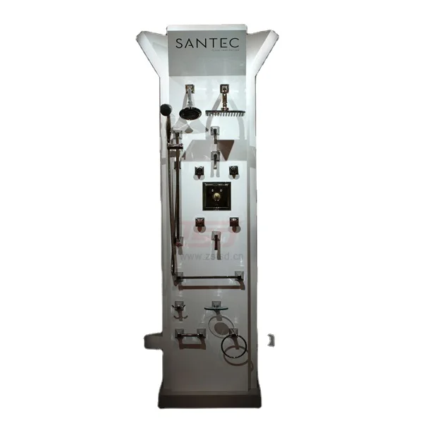 Custom store pos floor standing faucet sample display board stand rack for bathroom accessories