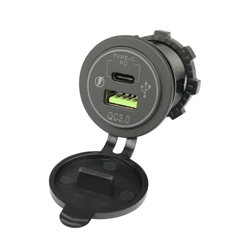 12v 24v double charging ports panel mount pd qc3.0 fast dual usb type c charger socket for car bus truck marine
