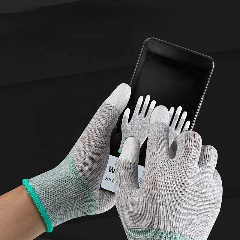 CUSTOM carbon touch screen Anti Static ESD Electronic nylon pu finger coated protection safety working labor gloves for work
