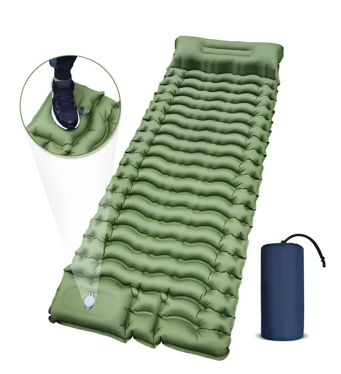 Camping Sleeping Pad, Ultralight Camping Mat with Pillow Built-in Foot Pump Inflatable Sleeping Pads Compact for Camping