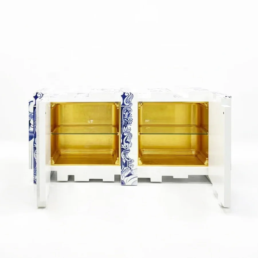 High-end luxury Chinese blue and white porcelain style matrix sideboard storage cabinet furniture