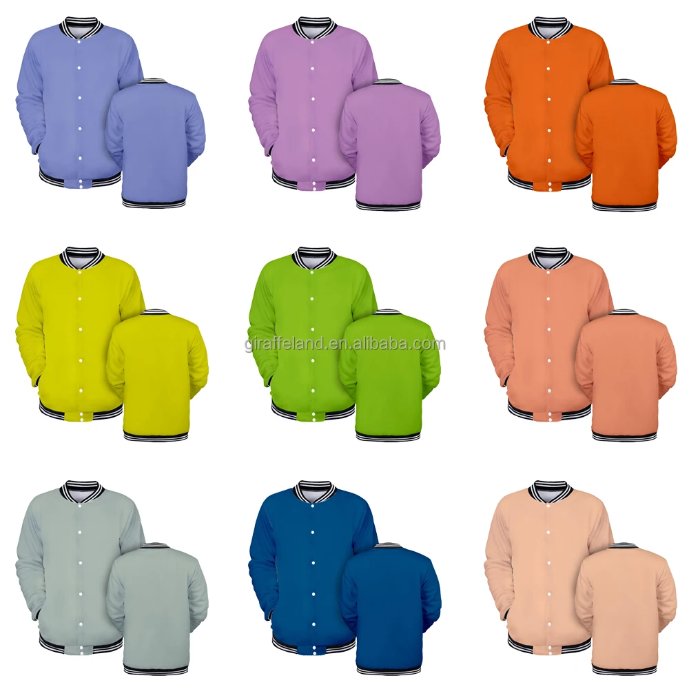 Wholesale Blank Solid Sublimation Baseball Jacket OEM Custom Sportswear Light Weight University Baseball Jacket