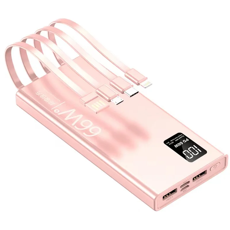 The new ultra-thin cable mobile power supply with large capacity digital display charging treasure wholesale customization