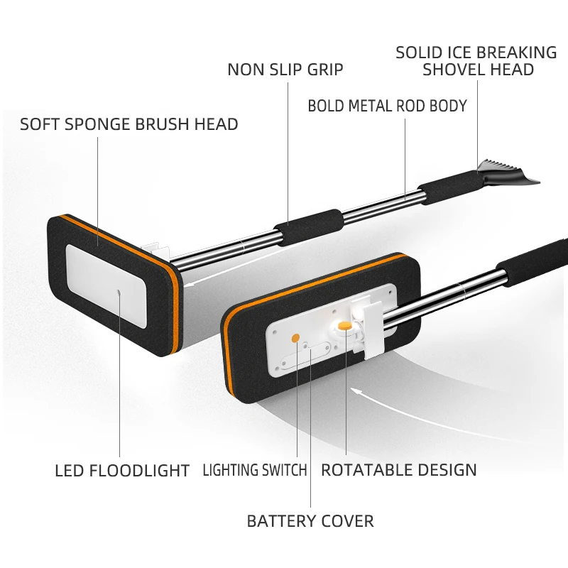 High Quality Household Car Shovel Snow Durable Plastic with Led Light Window Ice Scraper EVA For