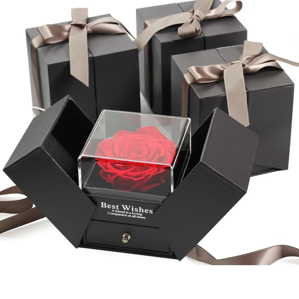 UO Luxury Jewelry Box For Rings / Necklaces / Bracelets Eternally Preserved Real Roses with I Love You Necklace in 100 Languages
