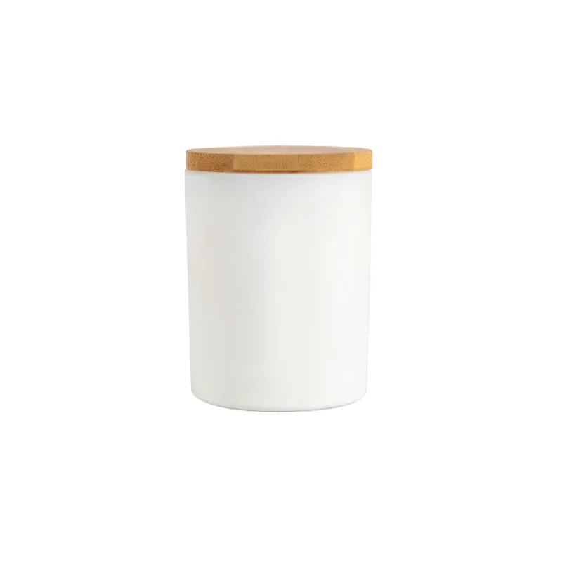 Creative Design Hot Selling Factory Direct 175g 220ml Round Shape White Spraying Glass Candle Jar Holder with Bamboo Cap