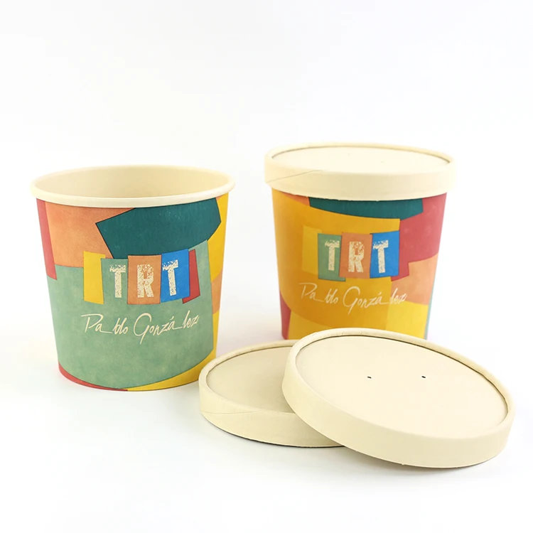 Eco-friendly Biodegradable Disposable Food Packaging 12oz 20oz 24oz 26oz 32oz Takeaway Kraft Paper Soup Cup Bowl With Lid
