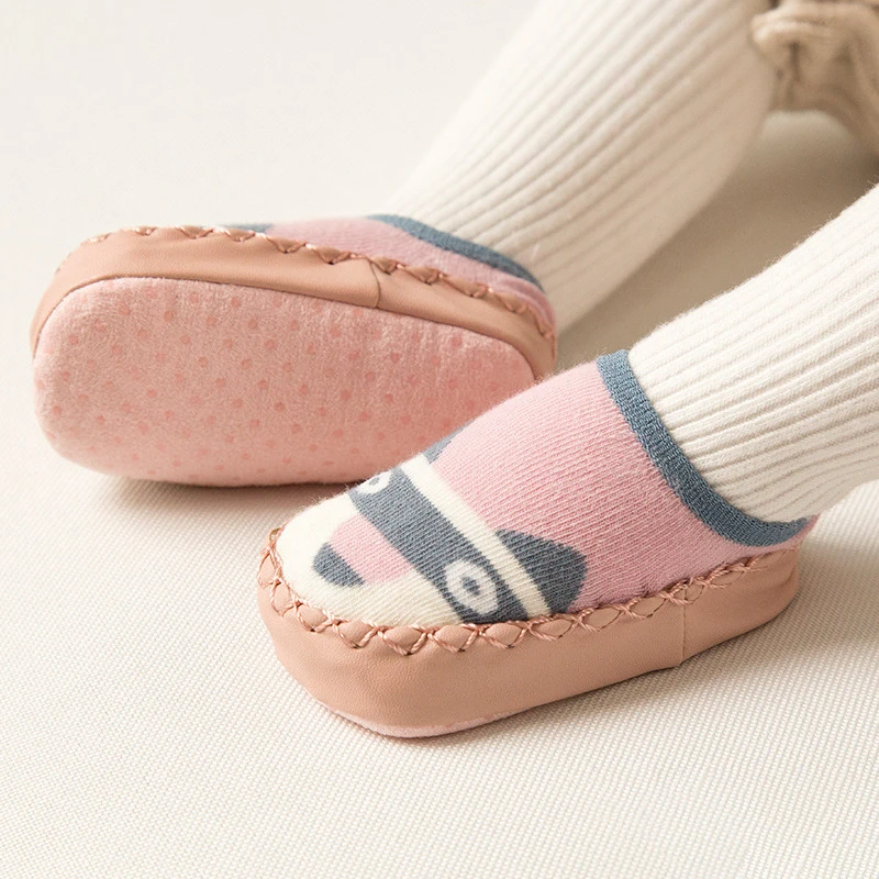 
Newborn Custom Cartoon Soft Baby Shoes With Leather Anti-slip On Sole Sock 