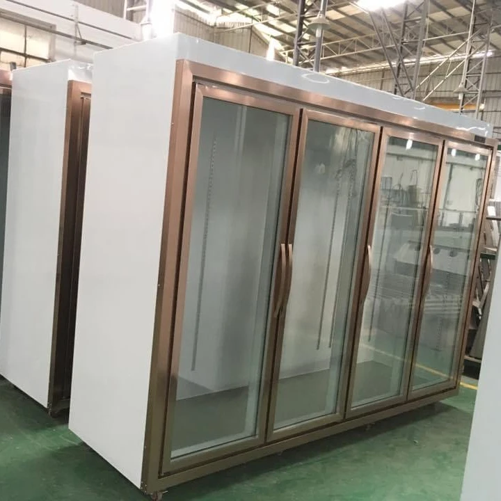 Commercial Upright Commercial Refrigerator Supermarket Vegetable Fruit Display Chiller with Glass Doors + automatic slide rack