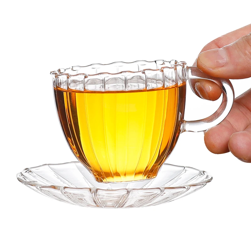 Wholesale  95ml Vintage Luxury Pyrex stripe  Coffee Mugs with plate  and Saucer espresso cup tea mugs