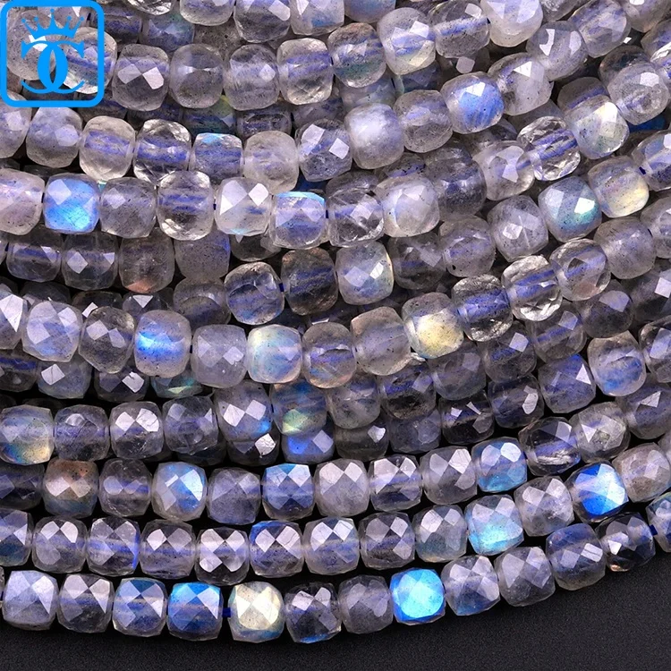 High grade Natural Stone Faceted Beads Labradorite Rose quartz Loose Gemstone Cube Beads for Bracelet Jewelry Making