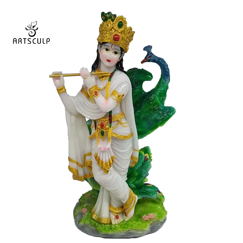 Hindu God Krishna Rohini Statue Gau Gopal Sculpture God Poly Resin Figure Decorated Krishna Bull