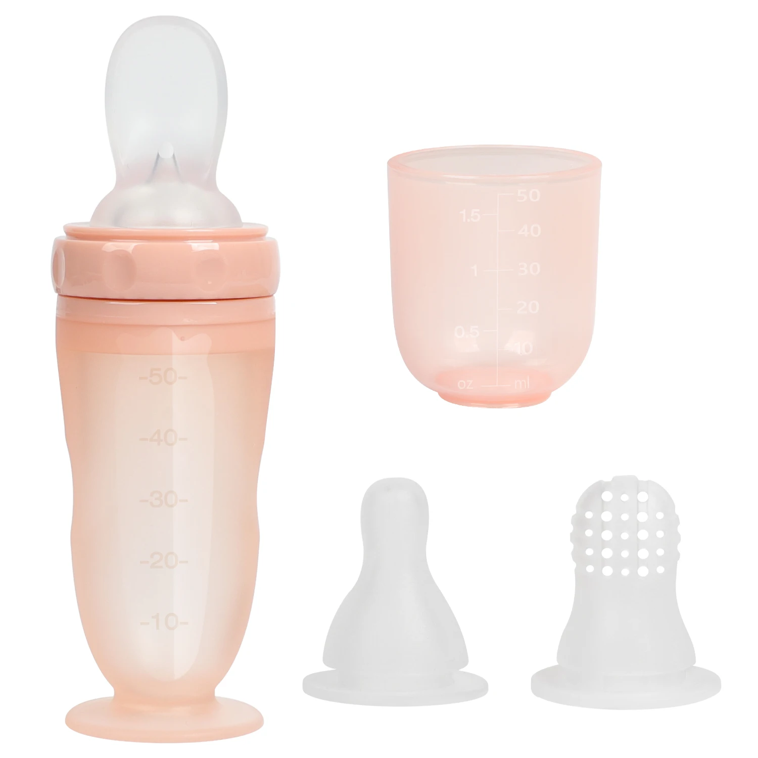 Newsun Unique design New Function Nipple Spoon Fruit Net Feeder baby bottle  3 in 1 magic silicone baby bottle