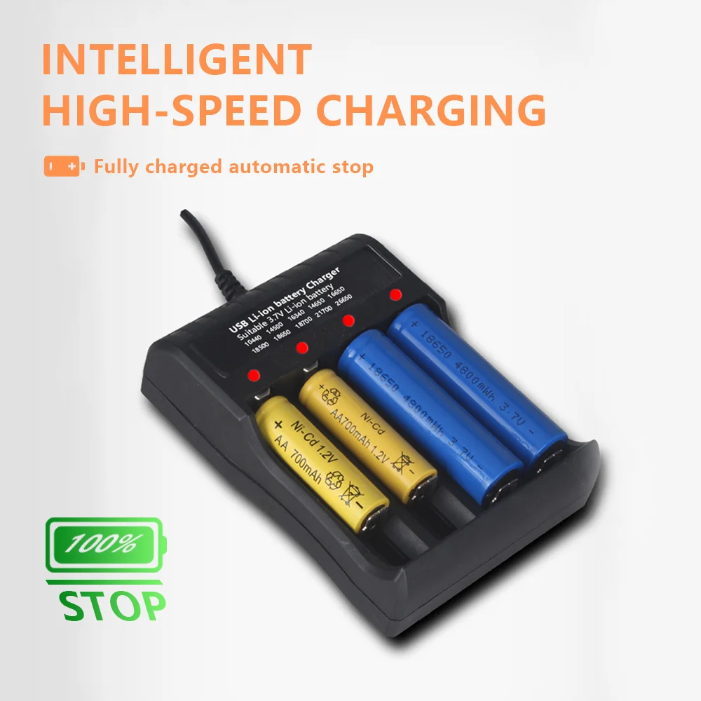 5V 3A USB 4 Slots Li-ion Battery Smart Charger For 10440 14500 16340 14650 16650 18500 18650 18700