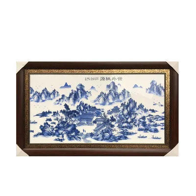 Chinese Hand-Painted Blue White Landscape Porcelain Wall Art Traditional Frame Home Decor Hanging Ceramic Wall Hanging Art