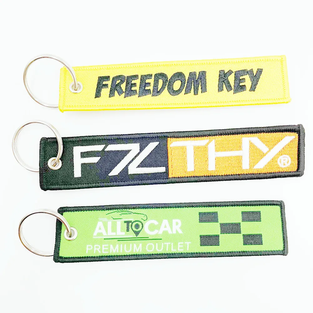 Customized Personalized Fabric Patch Key chain Key ring Custom Woven Label Embroidery Keychain