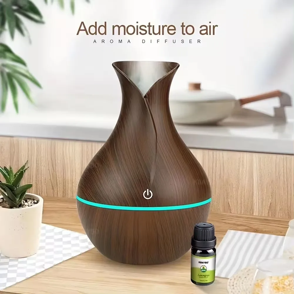 Desktop Mini Wood Grain Ultrasonic Humidifier Cool Mist USB Aroma Essential Oil Diffuser H2O Air Freshener
