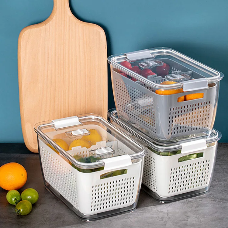 Multifunctional Plastic Kitchen Vegetable Basket Storage Organizer Stackable Refrigerator Baskets with Lids