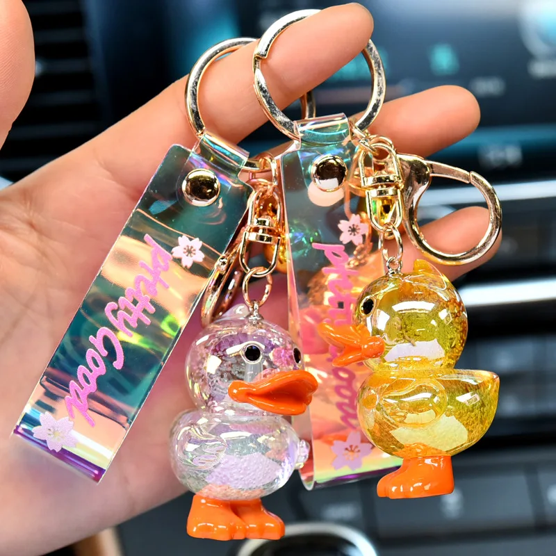 New Design Acrylic Colorful Crystal Little Duck Pendant Key Chain Cartoon Little Duck Key Chain For Backpack Pendant Ornaments