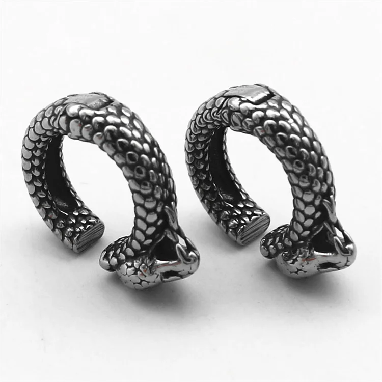 Fashion clip on earrings non pierced hip hop jewelry titanium steel chunky snake clip earrings