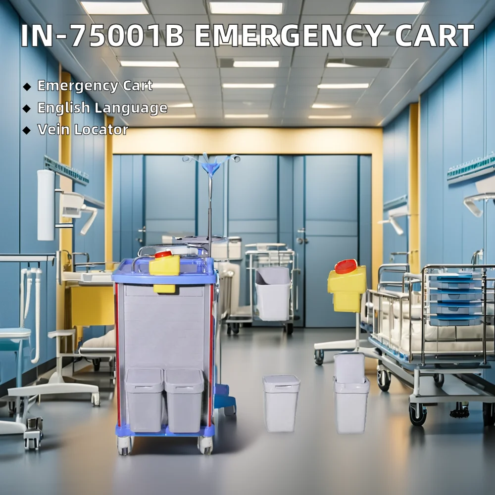 Hospital Cart Medical Emergency Trolley Plastic and Metal Nursing Treatment Cart with Drawers