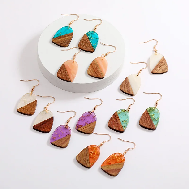 2023 new women colorful acrylic new foil epoxy flower resin wood jewelry earrings