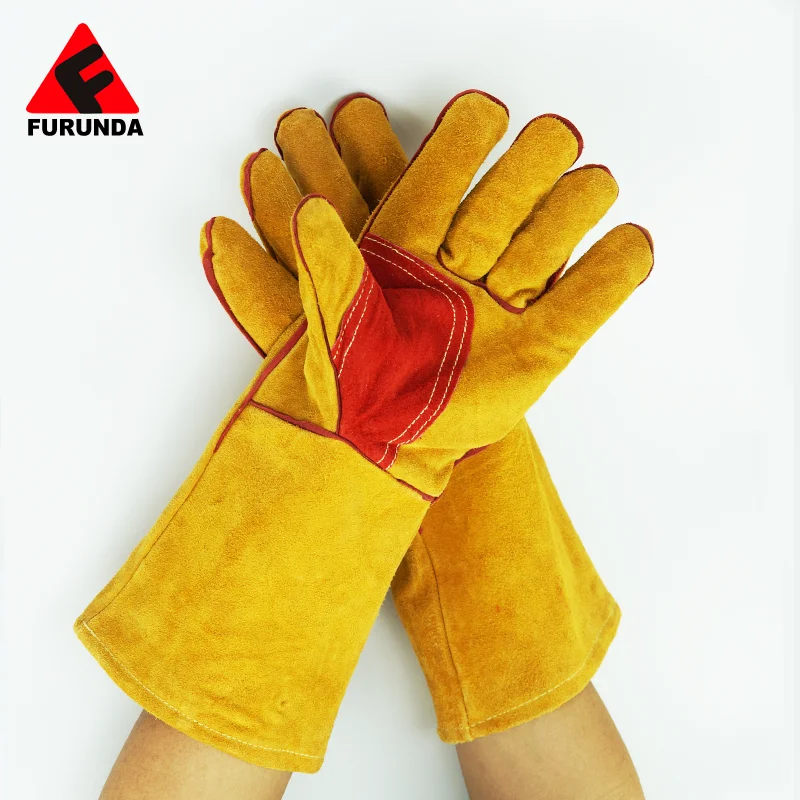 heavy duty 14 inches heat-resistant Cow split leather long Safety working welding gloves for welder