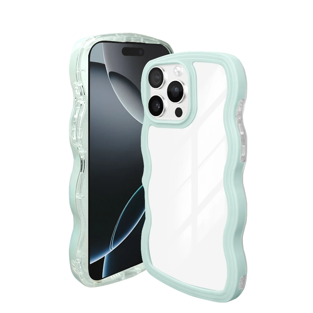 For i phone 16 Series 2D 2in1 TPU Wave Border Mobile Phone Cases Colorful Transparent Covers For i phone 16 15 14 13 etc