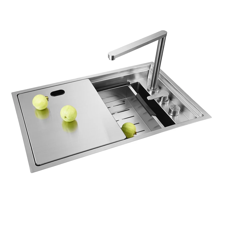 New Style High-quality Hidden Sink Kitchen Sink Cup Rinser Stainless Steel Handmade With Intelligent Flip Cover Lifting Faucet