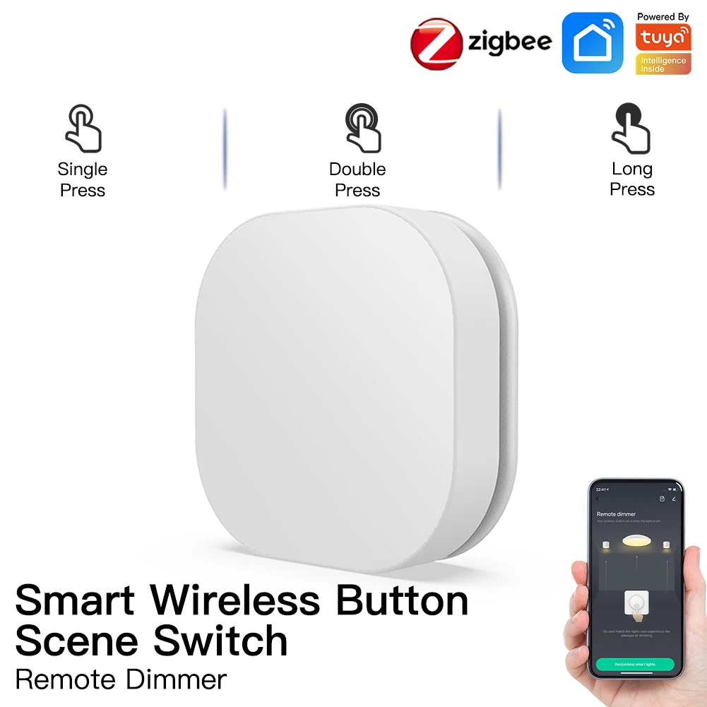 LifeLibero Tuya Smart Home Zigbee Smart Button Working Range 25M Open Area With CR2032 3V DC Smartly Trigger the Scene Switch