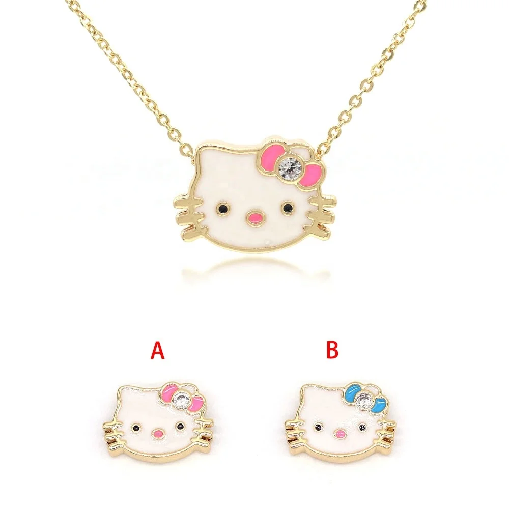 New Trendy Hello Kitty Pendant Necklaces for Women Rhinestone Drip Oil Cartoon Necklace Jewelry for Girl