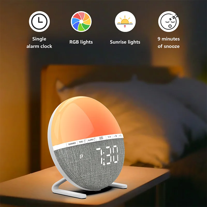 Popular Wake Up Light Kids 7 Color Smart Alarm Sunrise Clock Alarm Clock With Bell Function