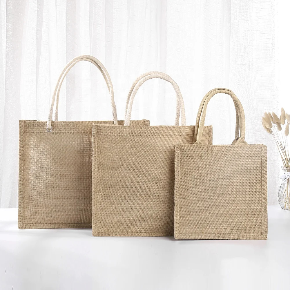 Latest custom logo jute shopping bag eco friendly reusable large jute bag recycle foldable carry jute tote bag